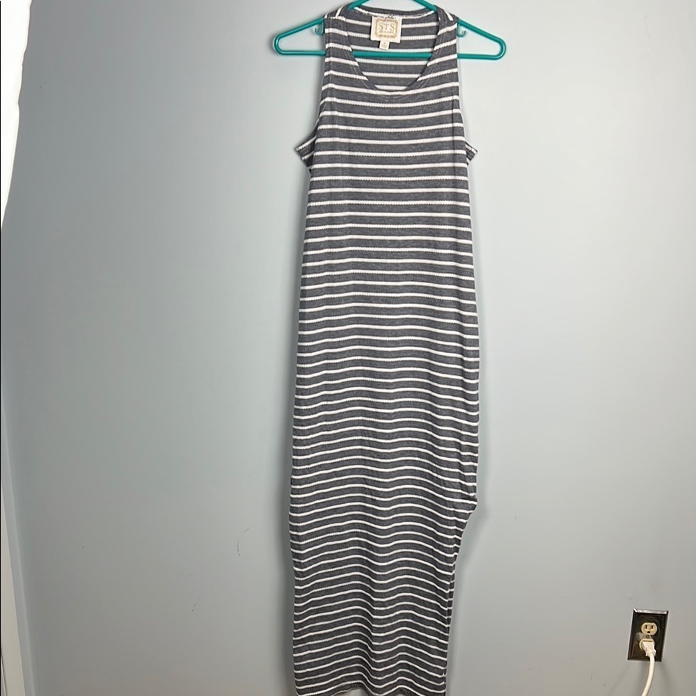 STS Sail to Sable medium textured striped side slit sleeveless maxi dress